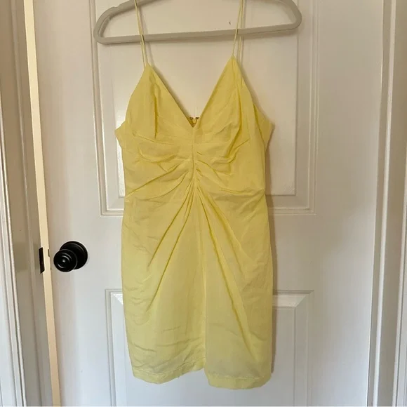 Elegant Yellow Ruched Dress - Picture 4 of 12